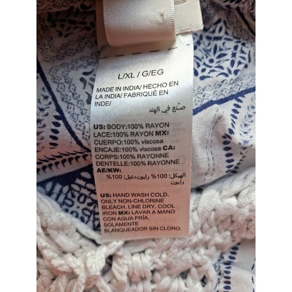 Chicos Crochet Trim Pullover Tunic Poncho Tassels Women's XL Blue White Boho - Picture 6 of 8